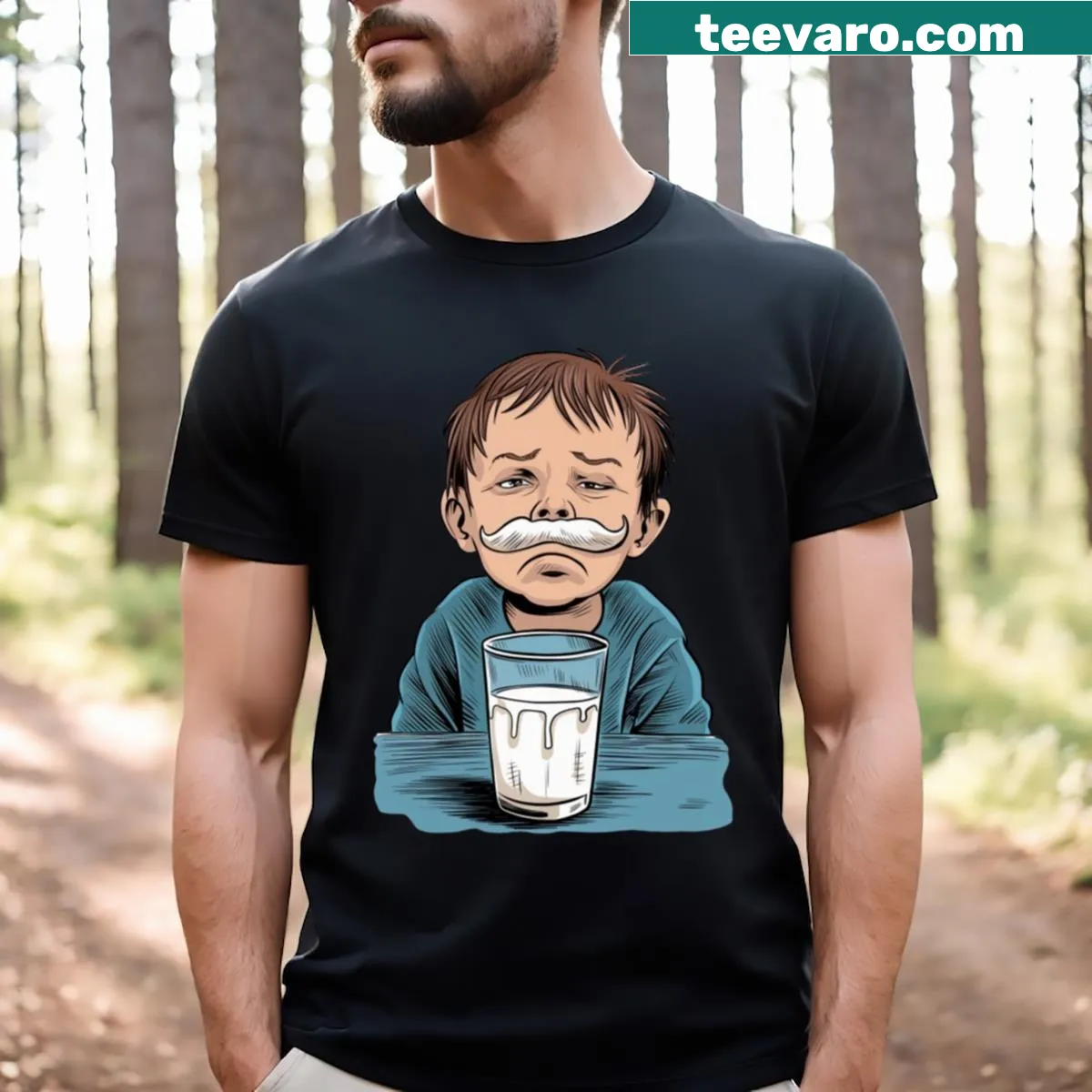 Funny T-shirt promoting milk drinking with playful graphic — on a men's t-shirt