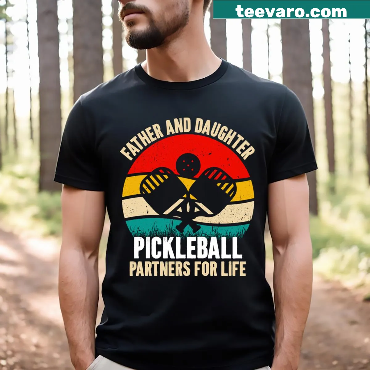Vintage distressed t-shirt for father and daughter pickleball players — on a men's t-shirt