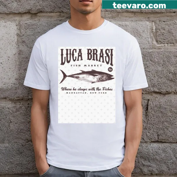 Graphic t-shirt featuring a vintage fish market design from 1945