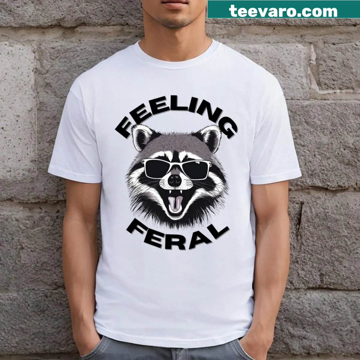 Cartoon-style t-shirt reflecting a wild, feral attitude — on a men's t-shirt