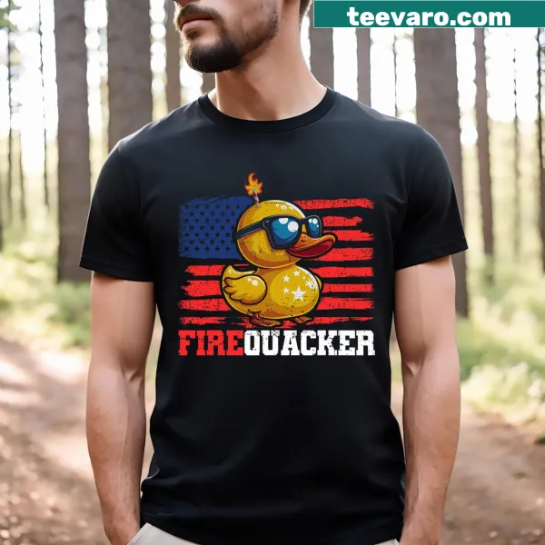 Funny duck T-shirt for 4th of July with American flag