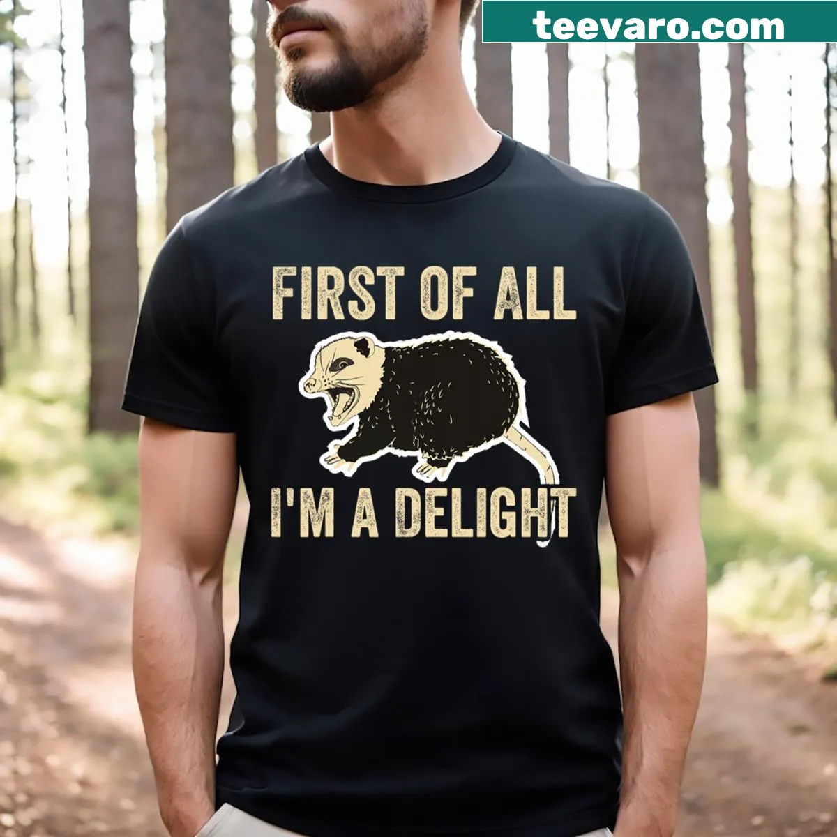Funny opossum T-shirt with sarcastic text illustration — on a men's t-shirt