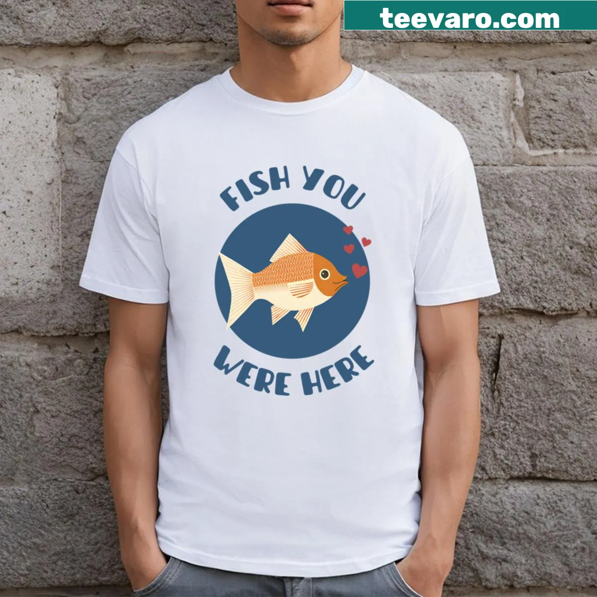 Cute pun shirt for long-distance relationships with fish illustration — on a men's t-shirt