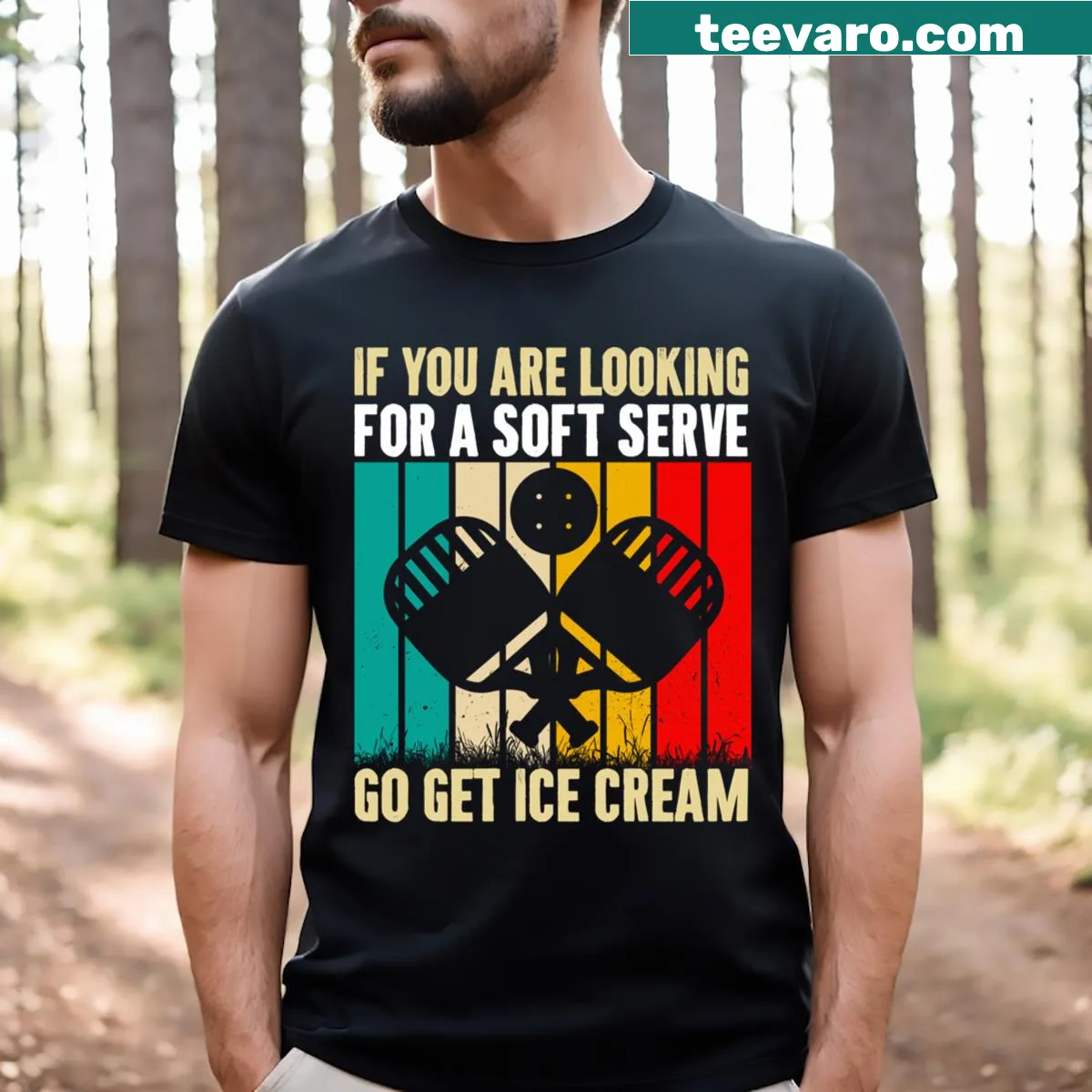 Funny pickleball and ice cream t-shirt with humorous graphic — on a men's t-shirt