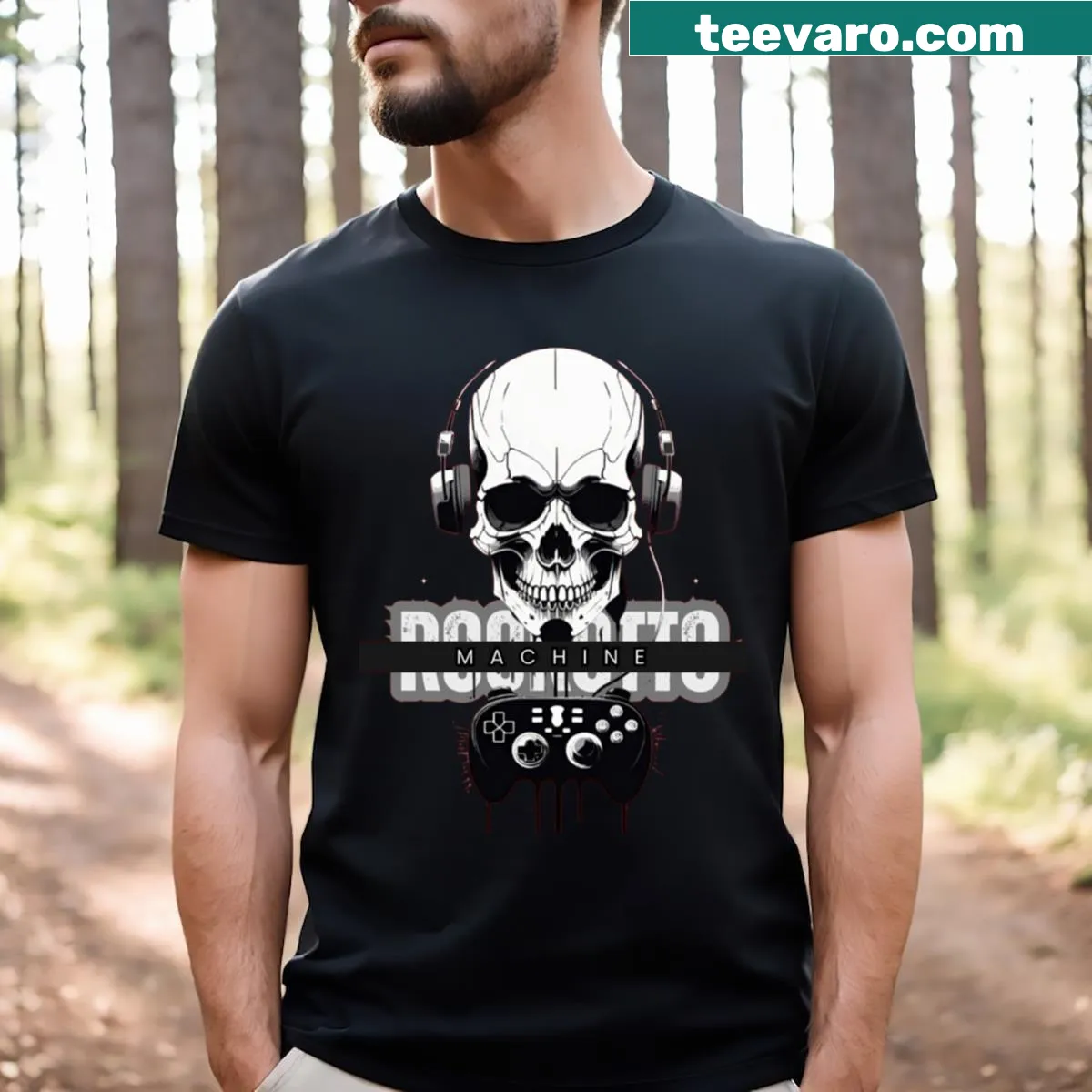 Edgy Gamer Skull graphic t-shirt — on a men's t-shirt