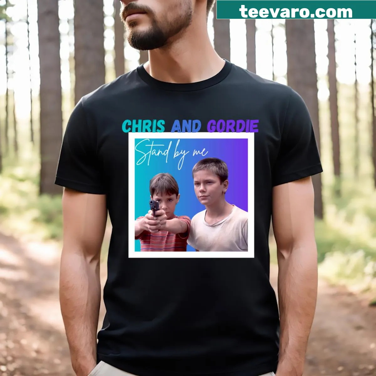 Heartwarming Gordie and Chris illustration on Stand By Me t-shirt — on a men's t-shirt
