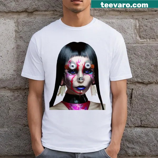 Illustrated T-shirt featuring a cyber geisha model