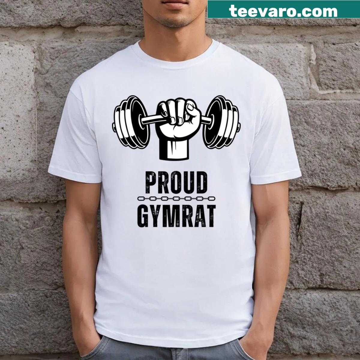 Gymrat humorous text on fitness t-shirt — on a men's t-shirt