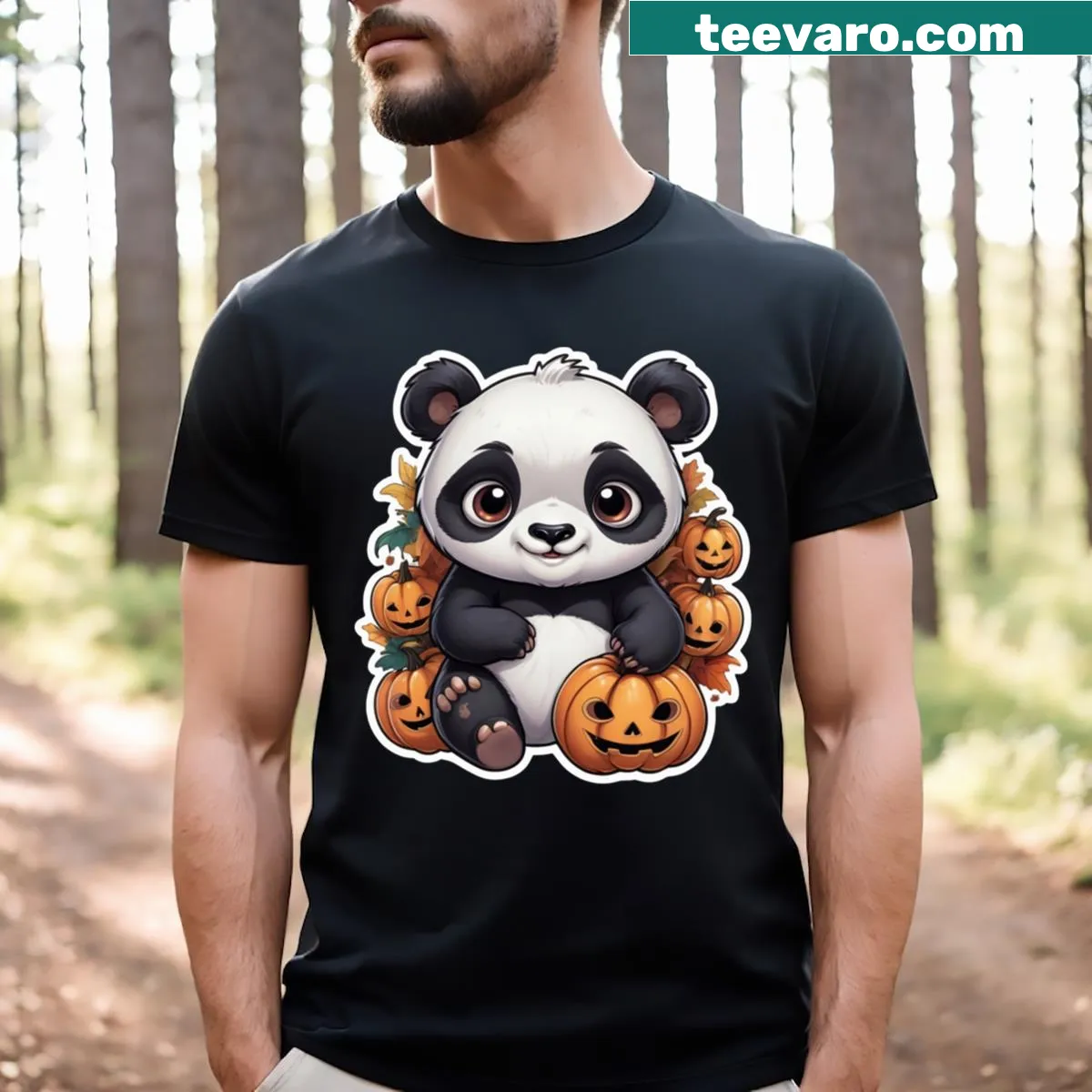 Cute cartoon panda in a costume for Halloween on T-shirt. — on a men's t-shirt