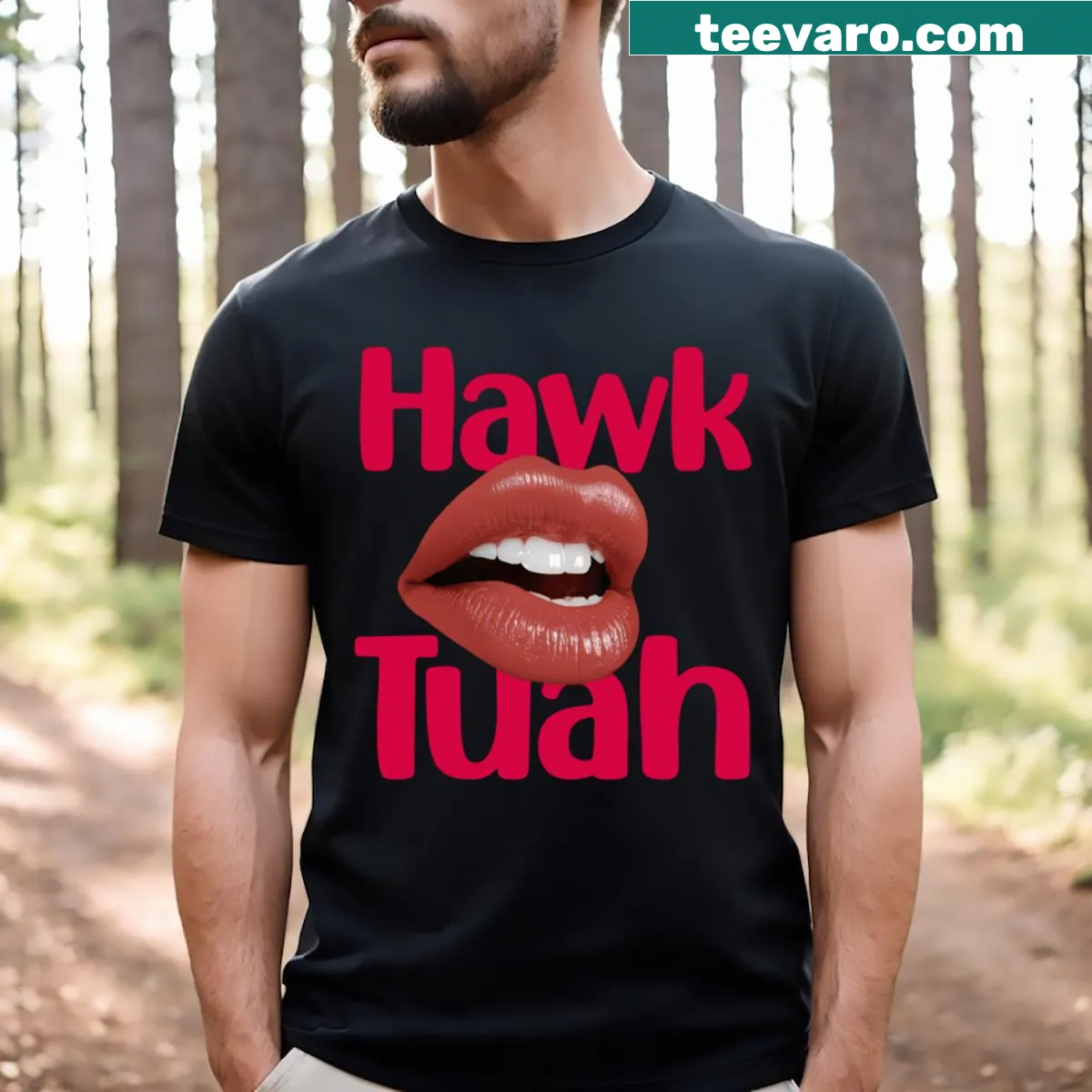 T-shirt featuring a minimalist illustration of a hawk — on a men's t-shirt