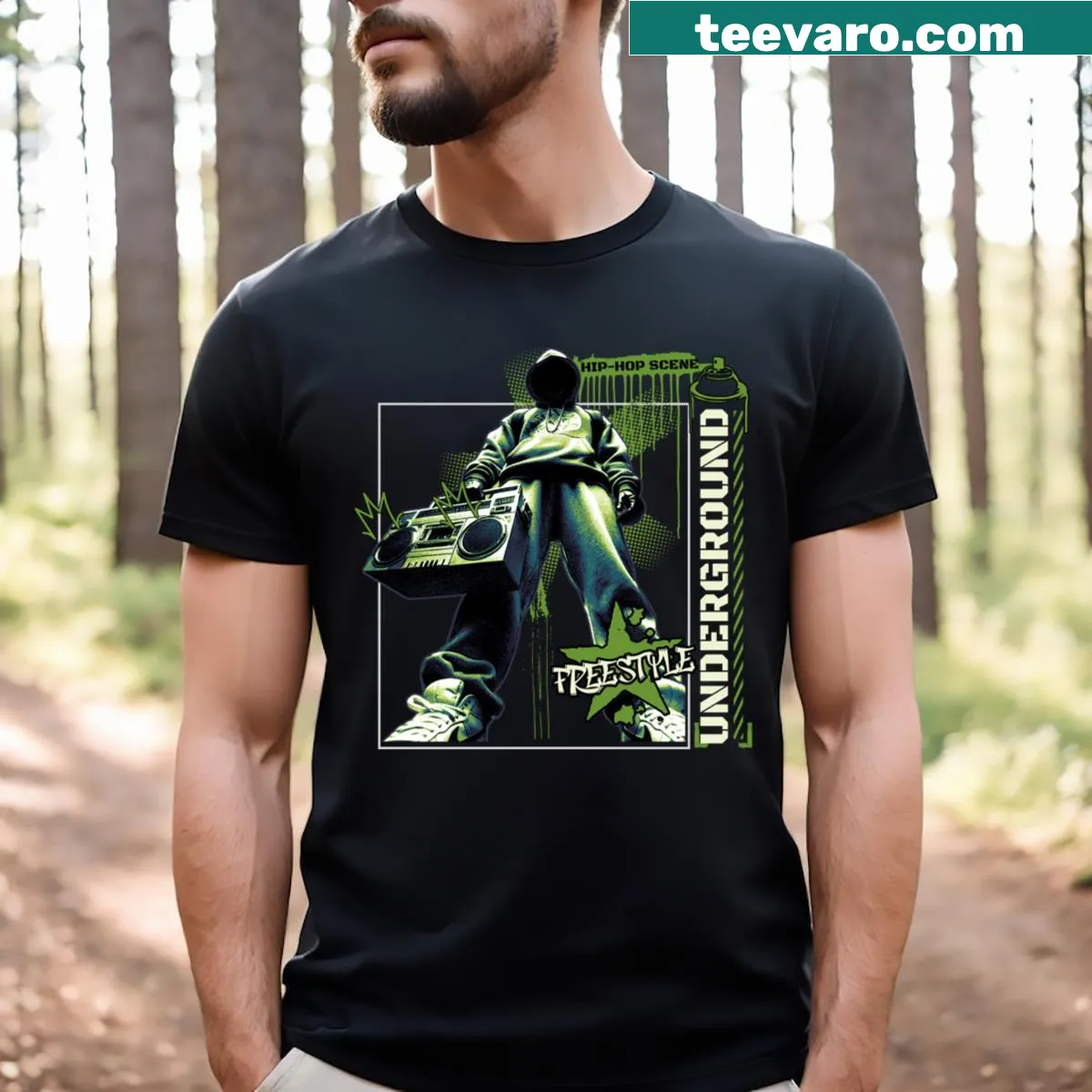 Bold typography on a hip hop underground rap t-shirt — on a men's t-shirt