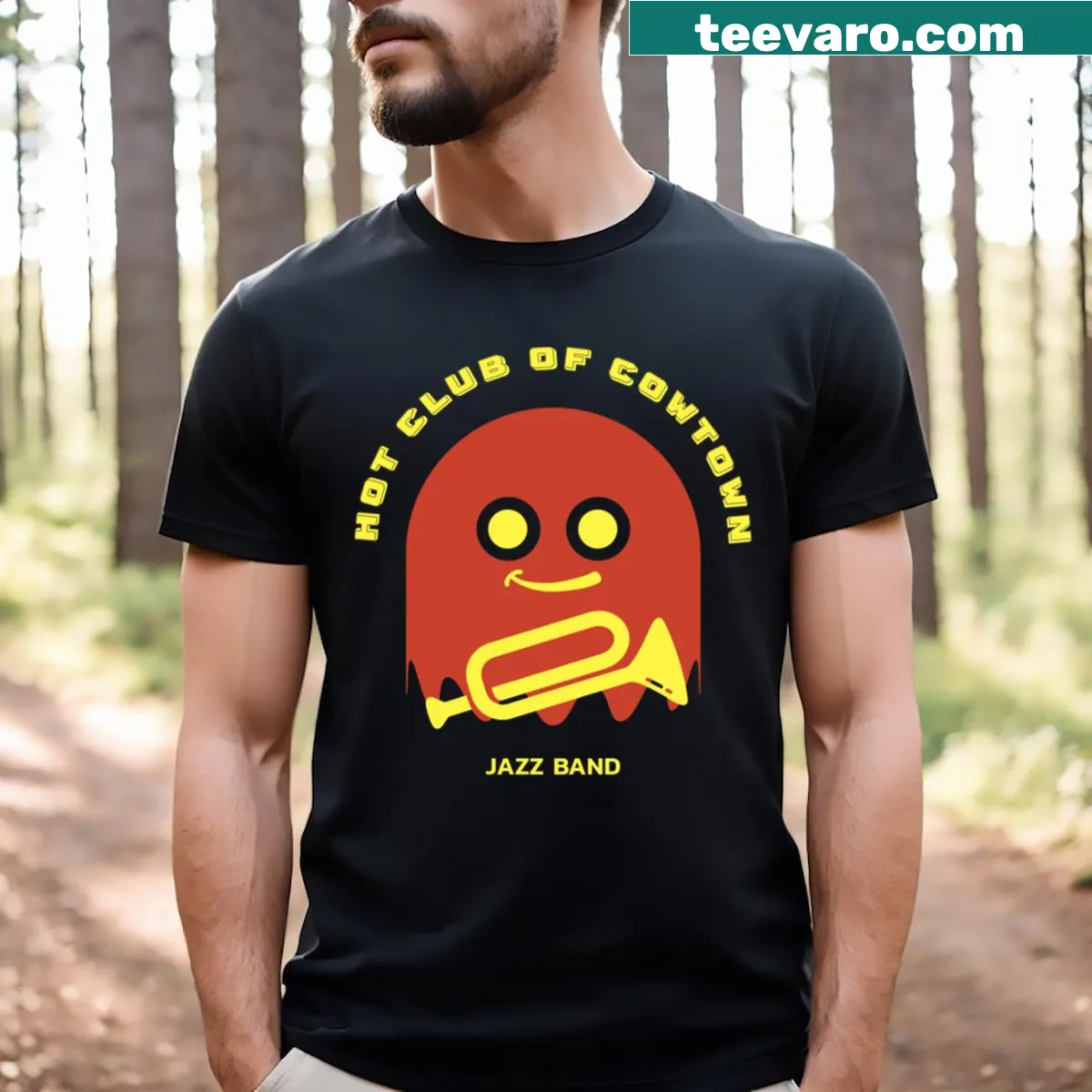 Vintage-inspired Jazz Band T-shirt celebrating Hot Club Of Cowtown. — on a men's t-shirt