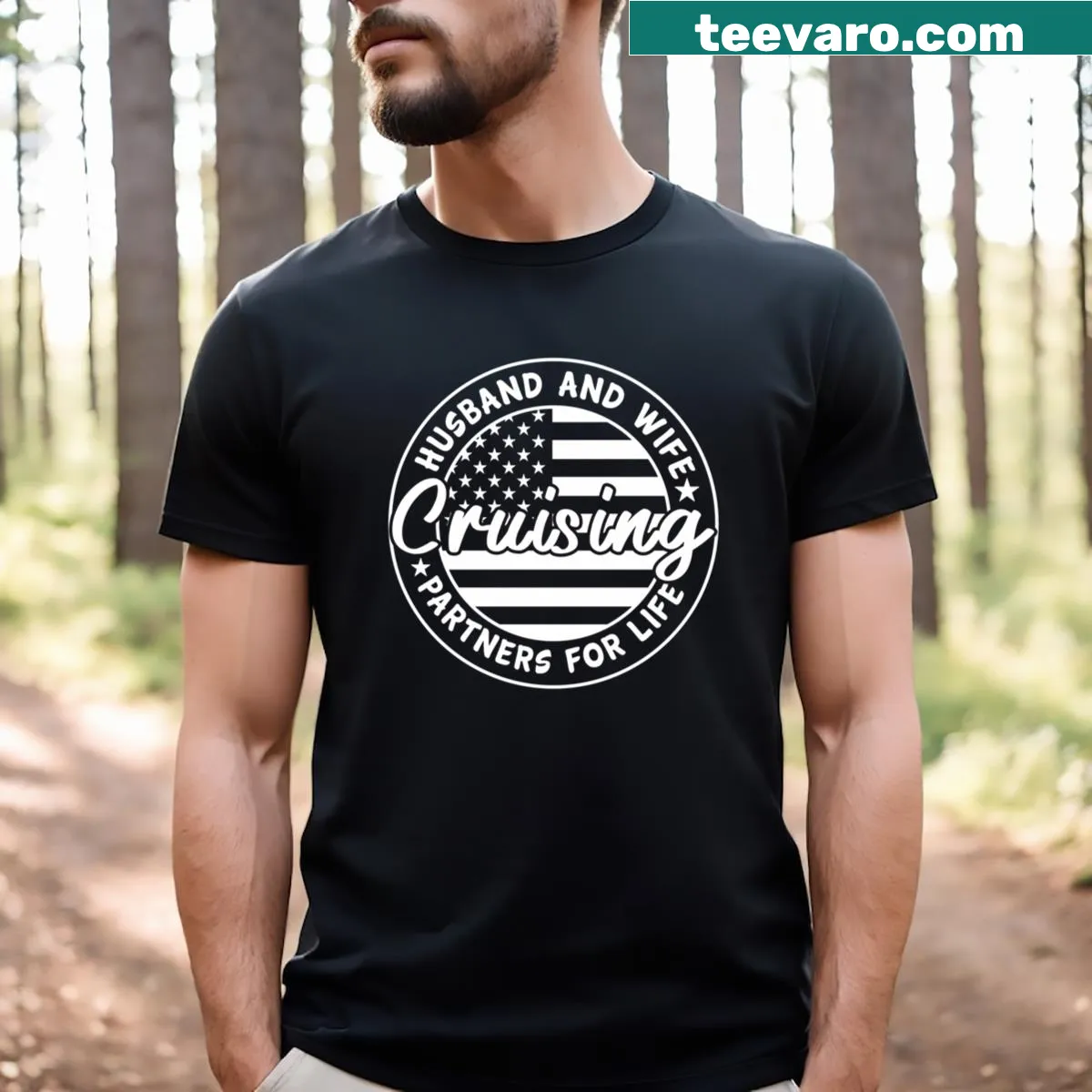Couple t-shirt with 'Cruising Partners For Life' text — on a men's t-shirt