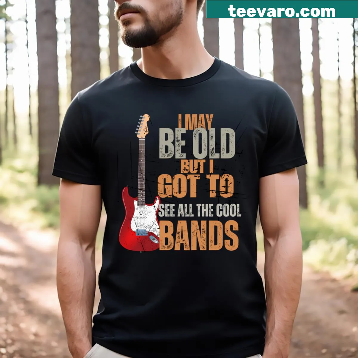 Nostalgic t-shirt with the phrase 'I May Be Old But I Got To See All The Bands' — on a men's t-shirt