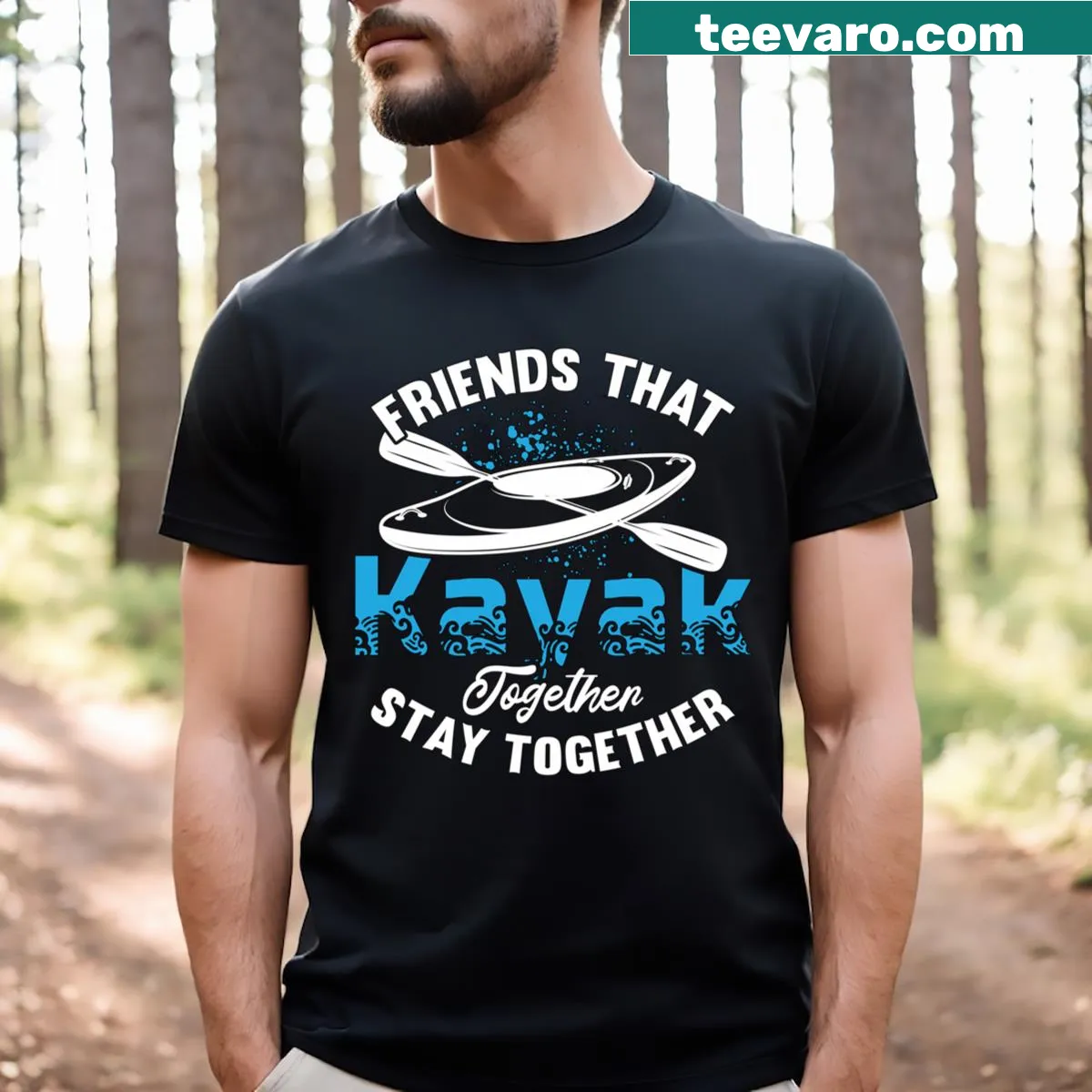 Typography design celebrating kayaking friendships — on a men's t-shirt