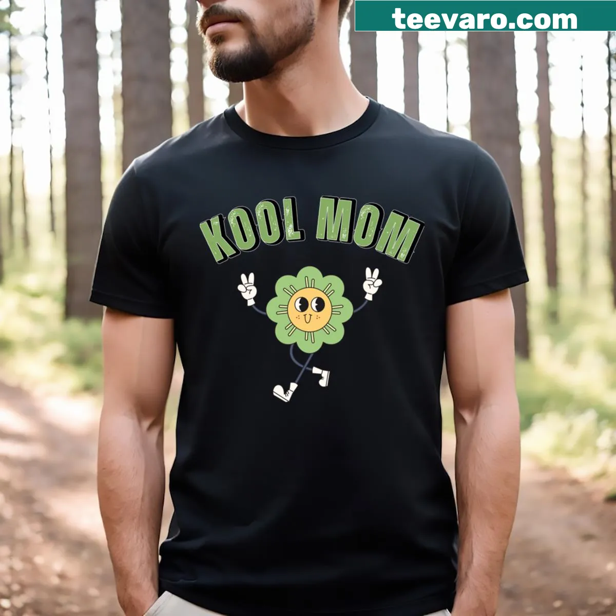Funny Mother's Day t-shirt with flower and peace sign design. — on a men's t-shirt