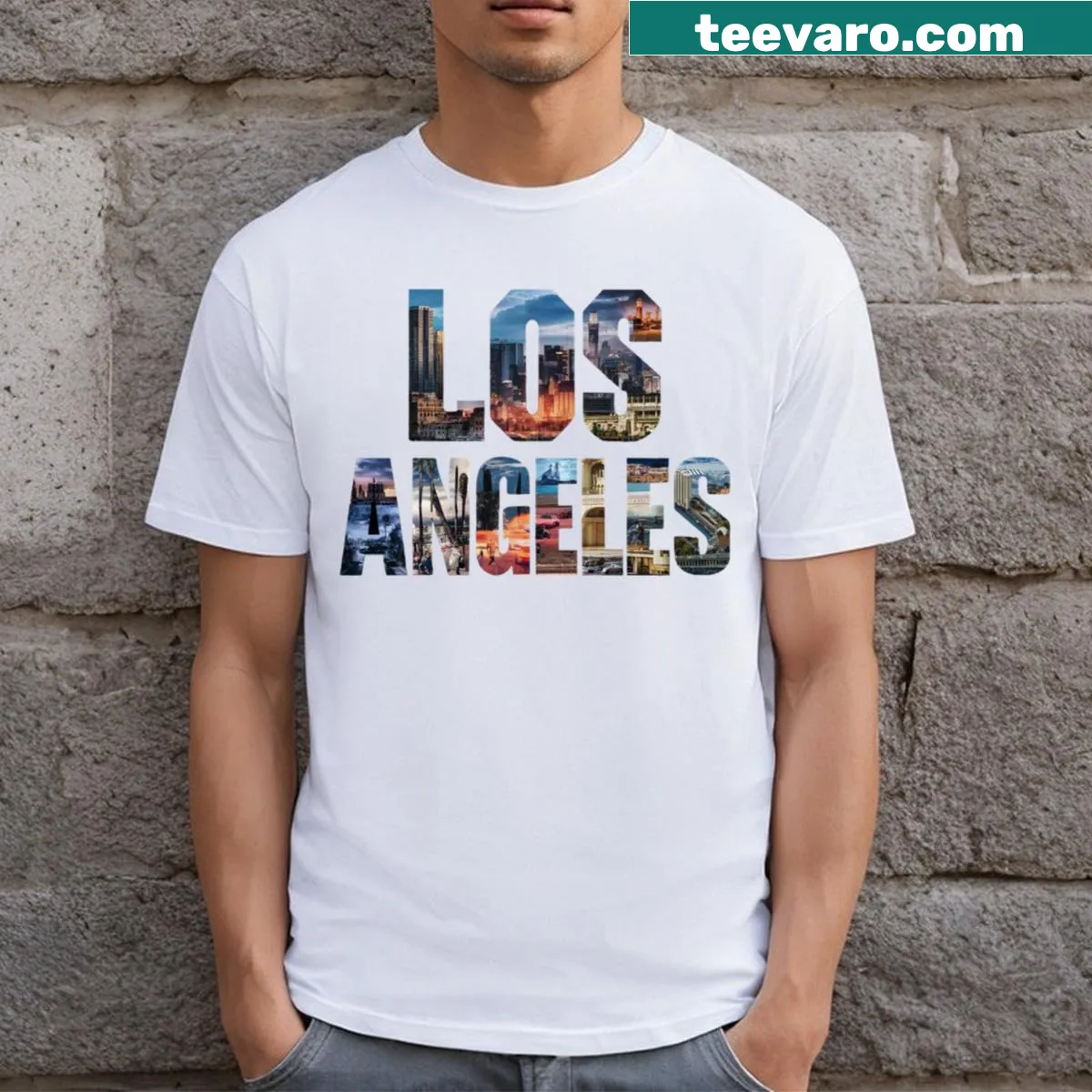 T-shirt featuring a graphic design representing Los Angeles — on a men's t-shirt