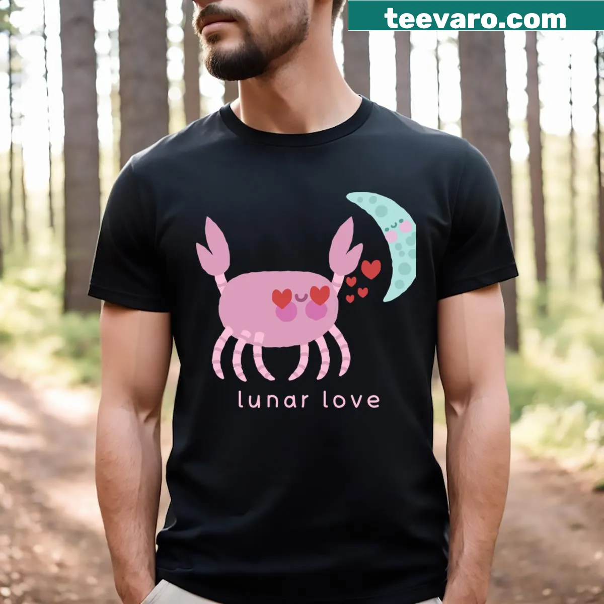 Illustrated T-shirt featuring a moon and celestial elements — on a men's t-shirt
