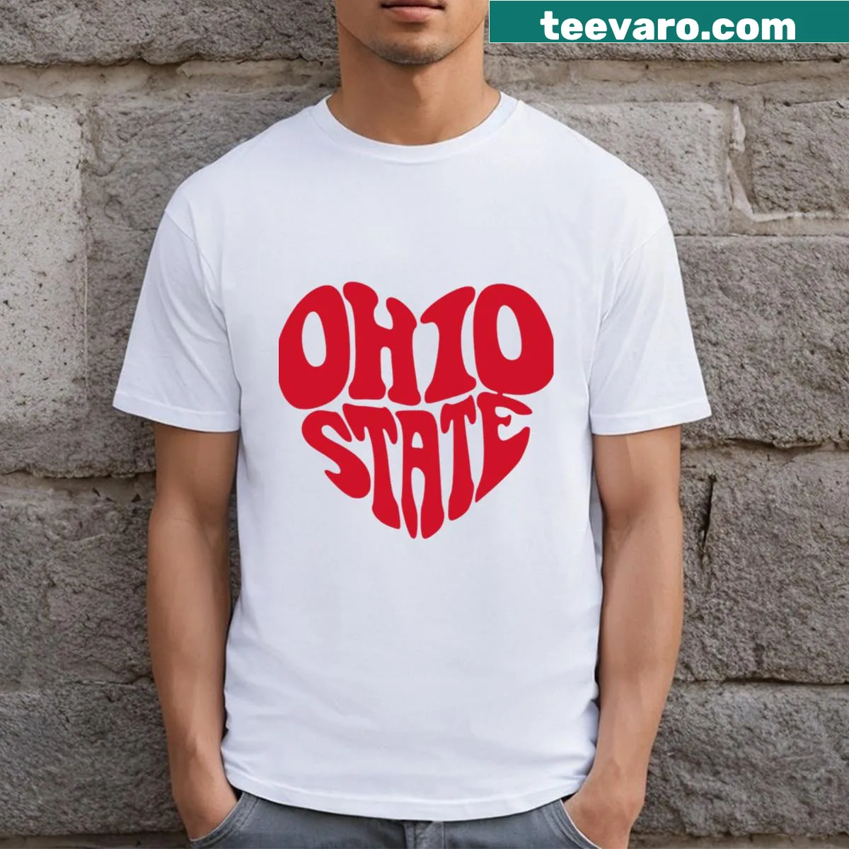 Ohio-themed t-shirt with bold typography design. — on a men's t-shirt