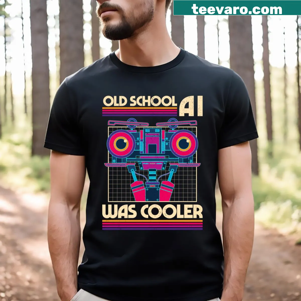 Nostalgic t-shirt featuring text about old school AI. — on a men's t-shirt
