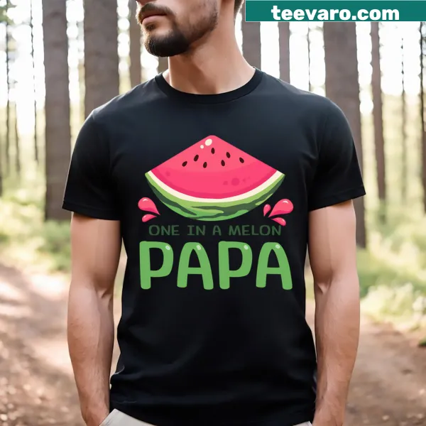 Cartoon fruit family design with 'One In A Melon' text