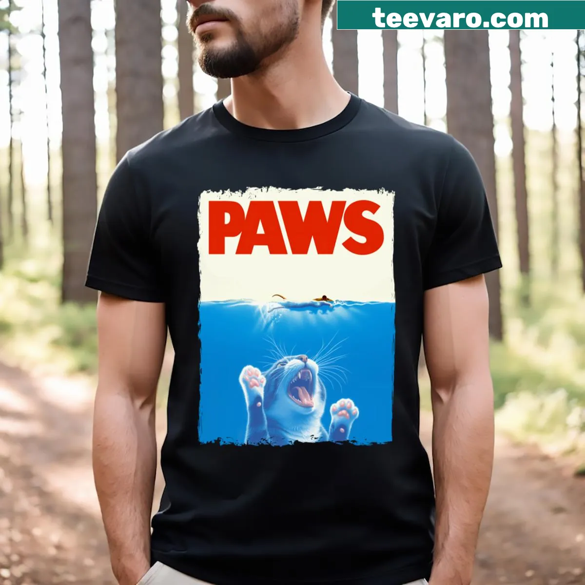 Cute T-shirt featuring a paw print design — on a men's t-shirt