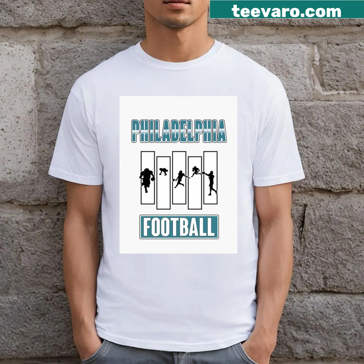 Philadelphia football themed t-shirt — on a men's t-shirt