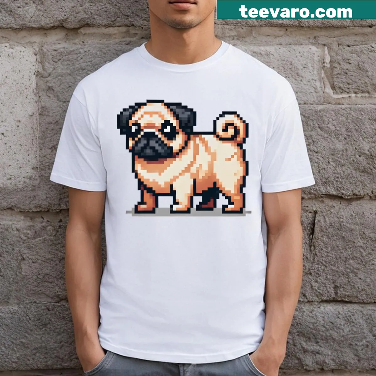 Pixel art design of a cute puppy on a T-shirt — on a men's t-shirt
