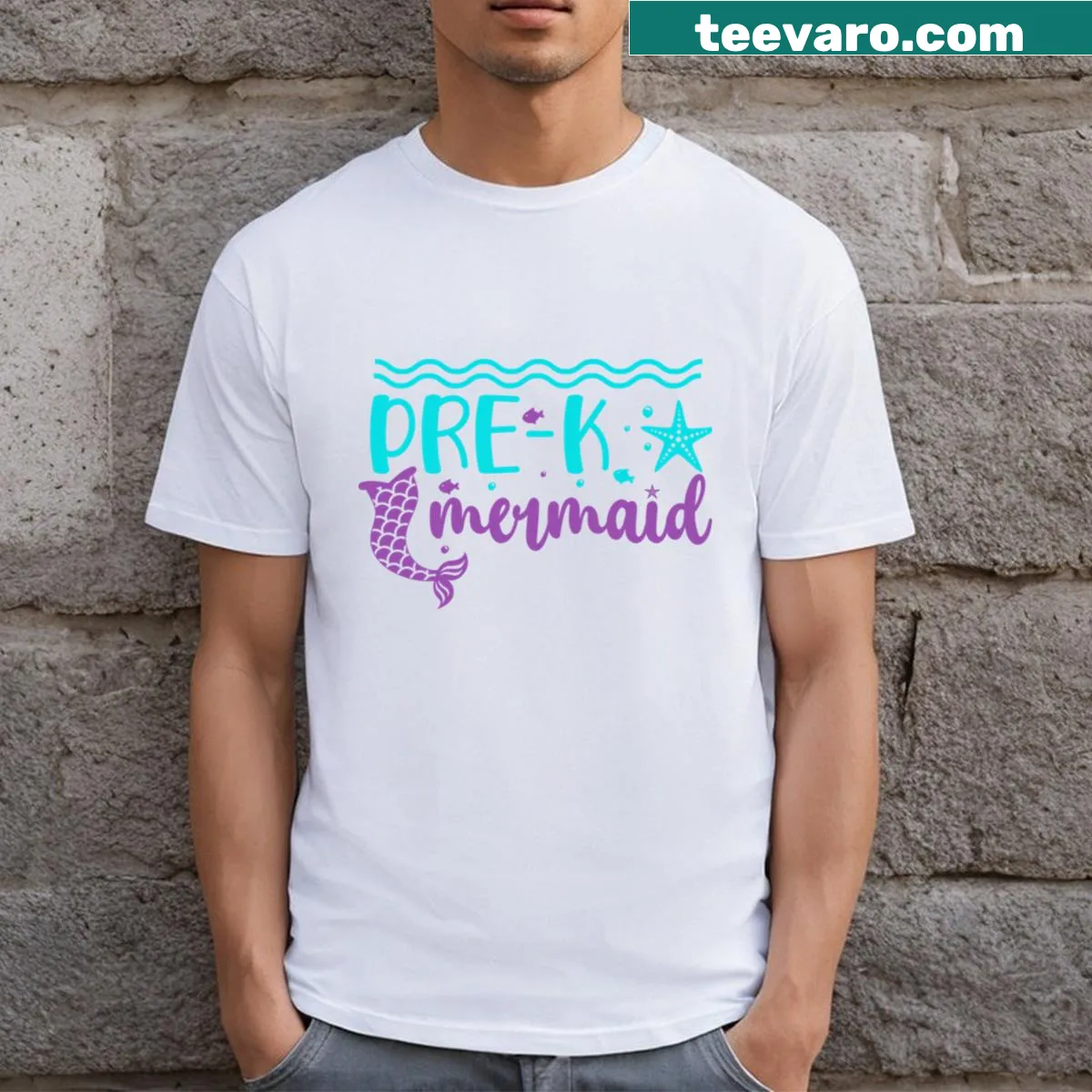 Whimsical mermaid school graphic on T-shirt for children — on a men's t-shirt