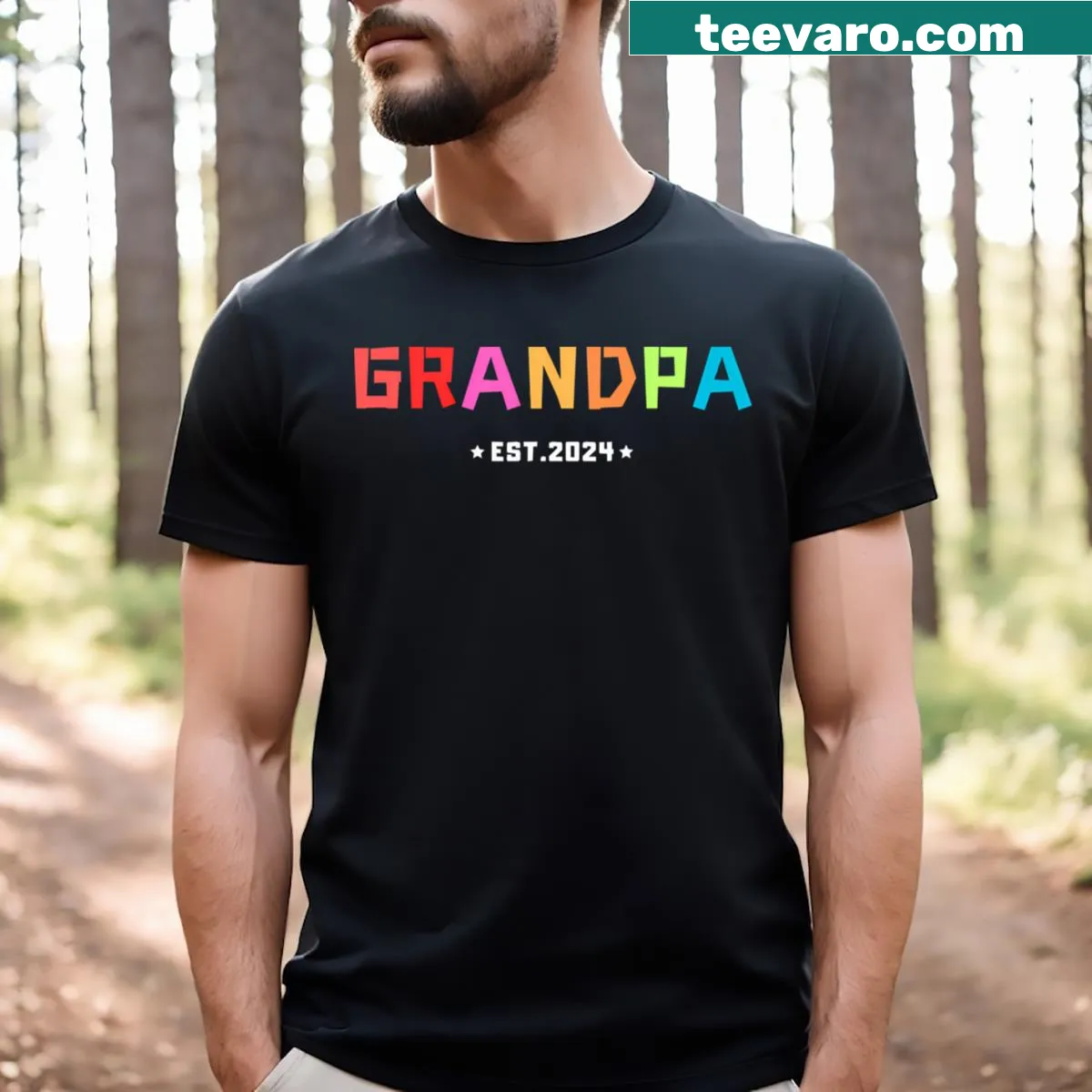 Typography design announcing 'S Grandpa Est 2024' on a T-shirt. — on a men's t-shirt