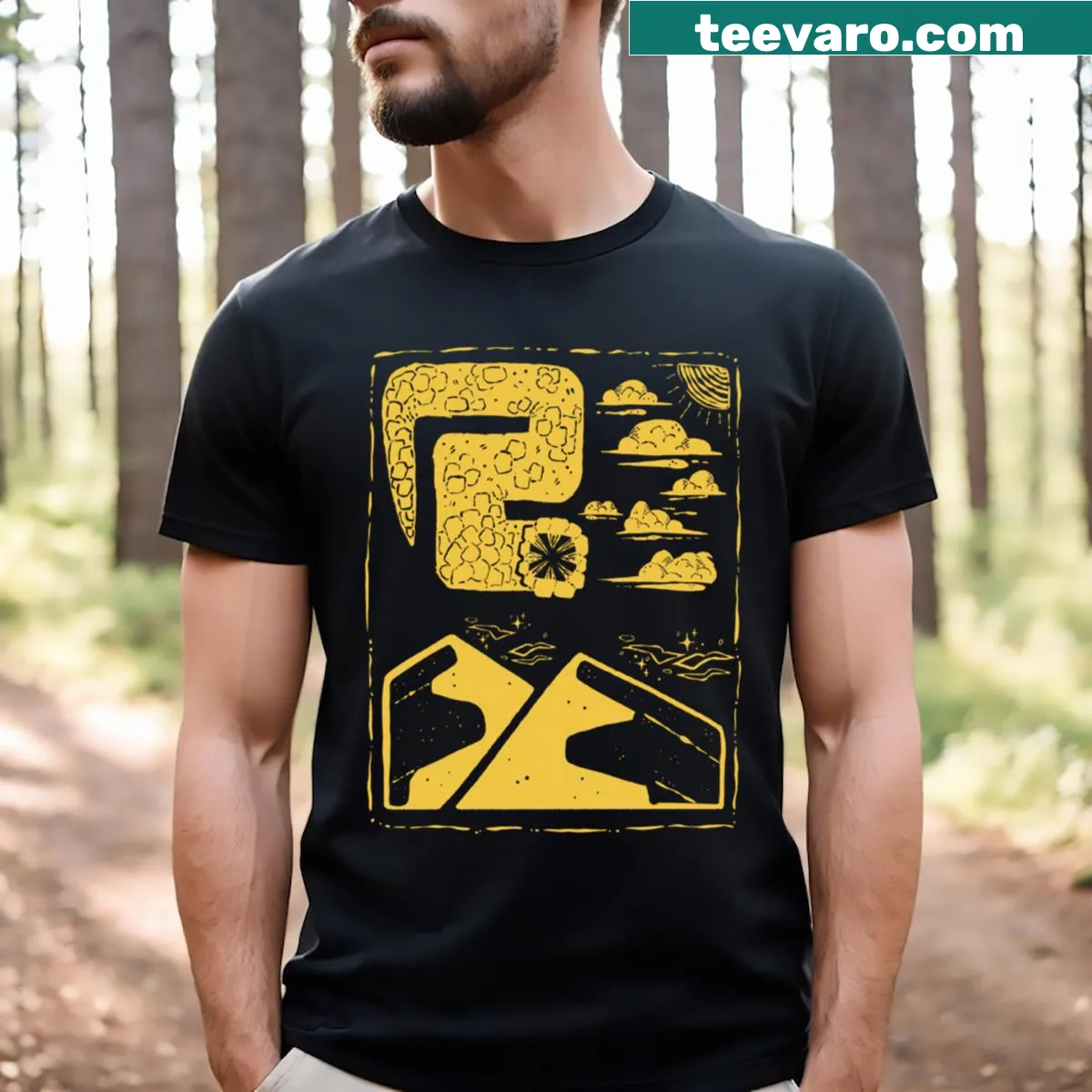 T-shirt featuring a sand worm in desert dunes — on a men's t-shirt