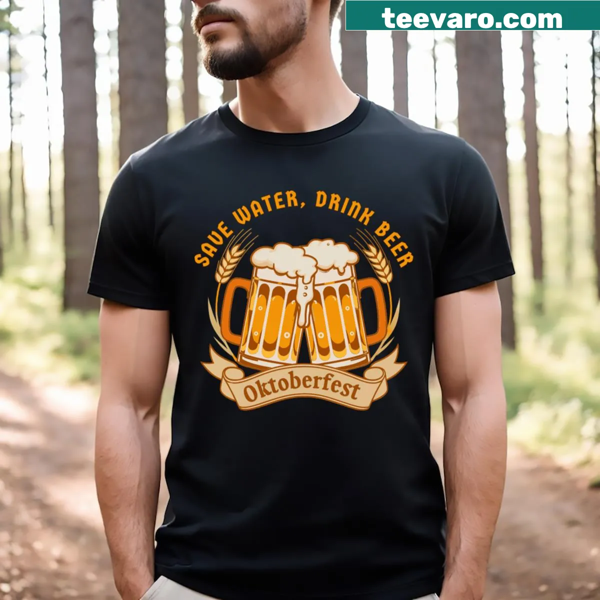 Funny T-shirt with the message Save Water Drink Beer — on a men's t-shirt