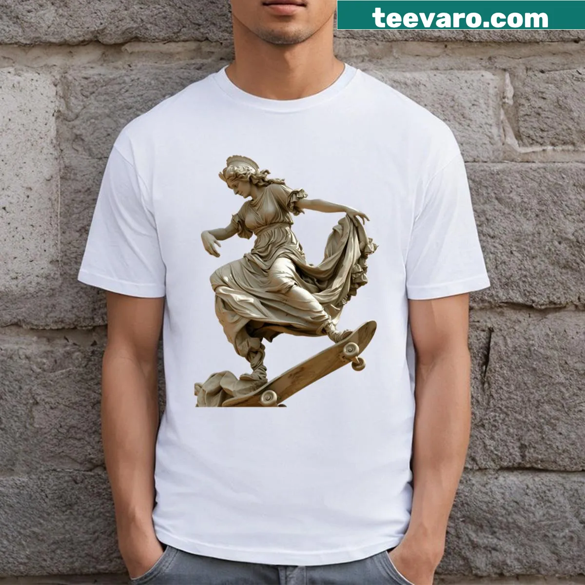 Dynamic graphic tee inspired by Skategreko culture — on a men's t-shirt