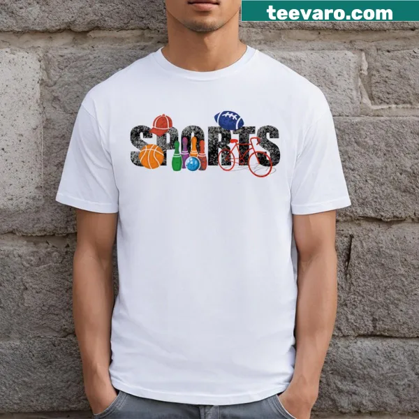 Text emphasizing sports diversity on T-shirt