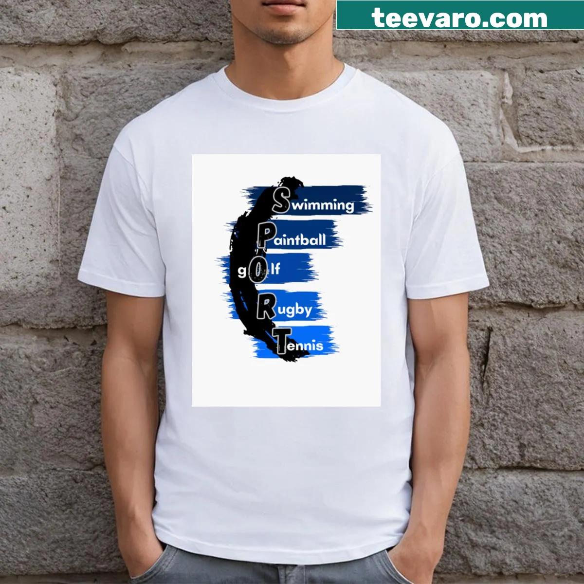 Playful tennis graphic with rackets and balls on T-shirt — on a men's t-shirt