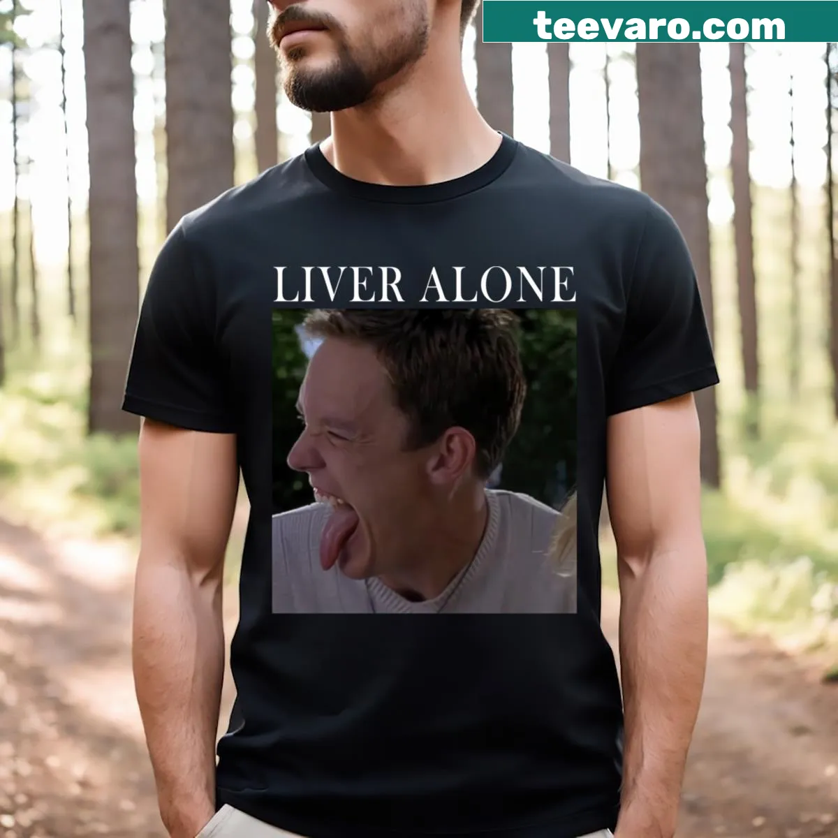 Stu Macher t-shirt featuring meme-style Scream design and text — on a men's t-shirt