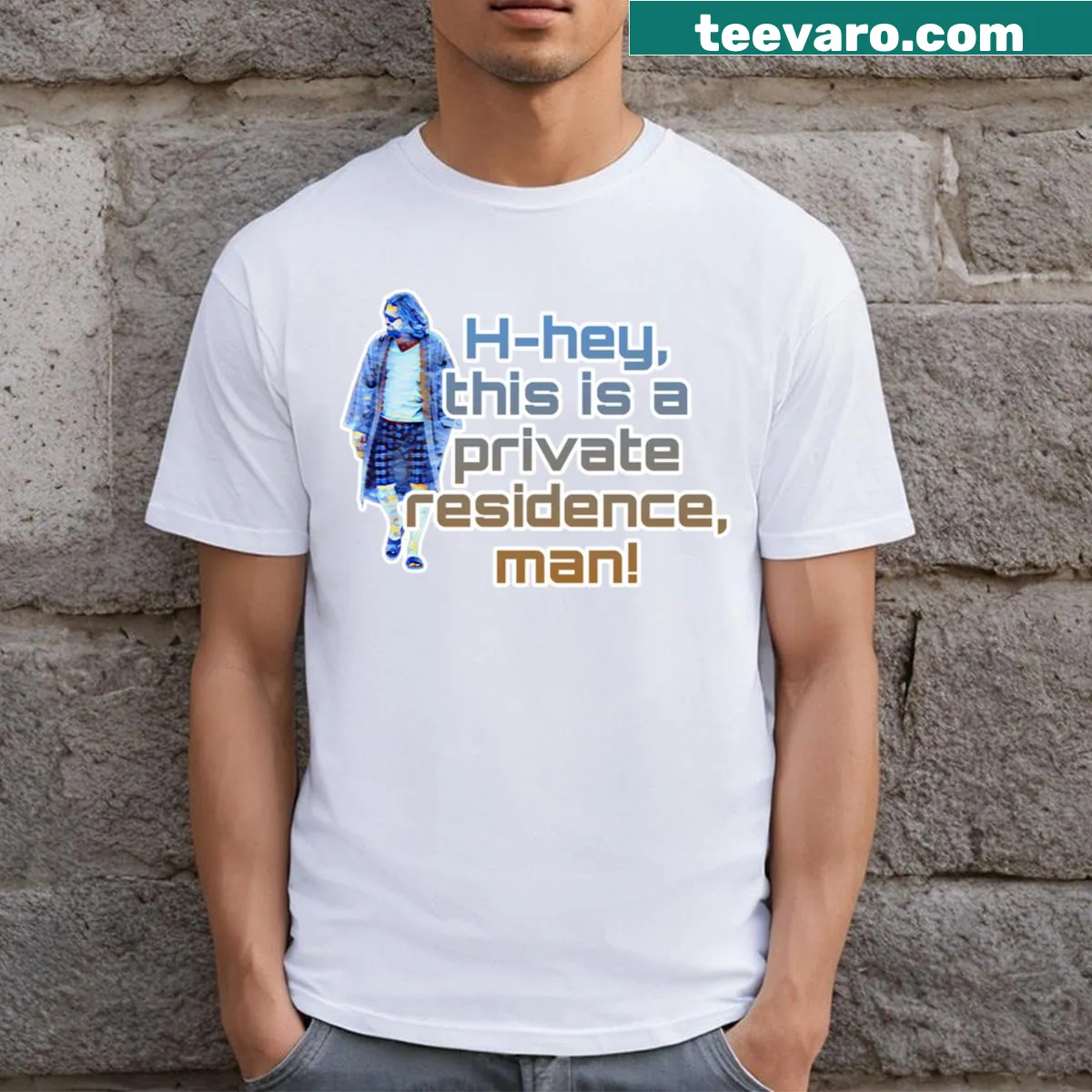 Playful T-shirt celebrating The Big Lebowski movie with fun graphics. — on a men's t-shirt