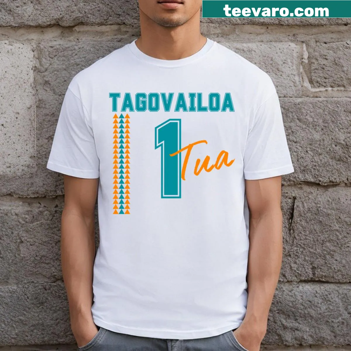 Tua Dolphins T-shirt featuring Polynesian design elements — on a men's t-shirt