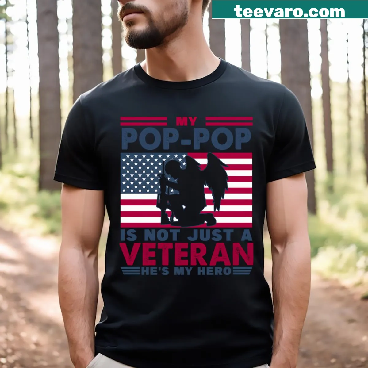 Patriotic Pop Pop t-shirt with USA flag — on a men's t-shirt