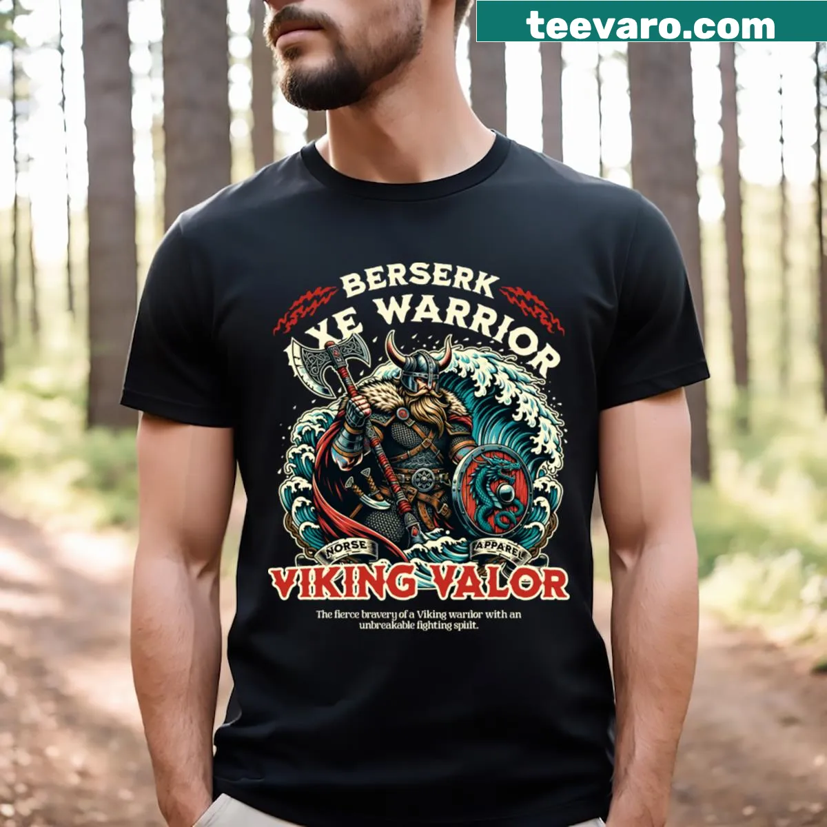 Bold T-shirt featuring a Viking warrior graphic — on a men's t-shirt