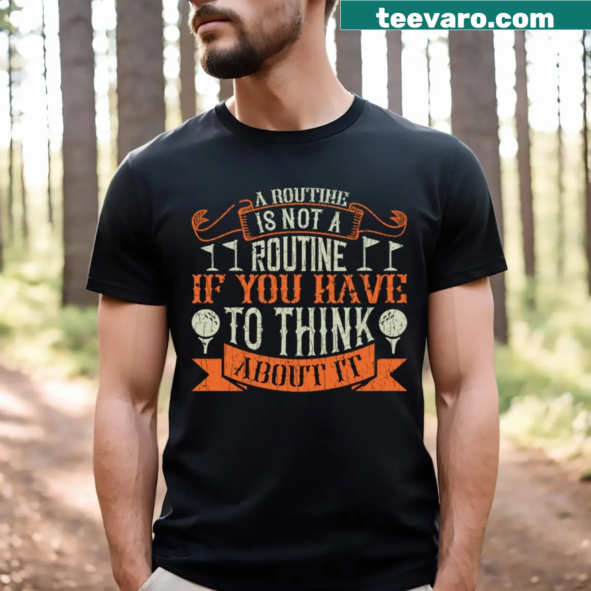 Vintage t-shirt with philosophical saying about routines — on a men's t-shirt