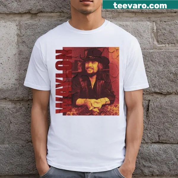 Vintage-style t-shirt featuring a cracked graphic of Waylon Jennings