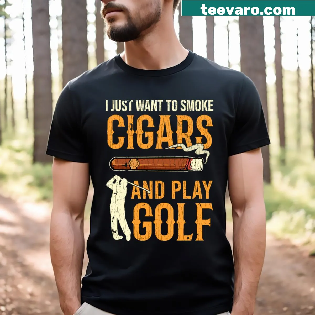 Vintage golf and cigar t-shirt with funny graphic text — on a men's t-shirt