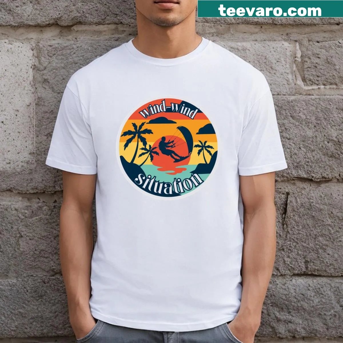 Playful t-shirt for kite surfing fans with a humorous graphic — on a men's t-shirt