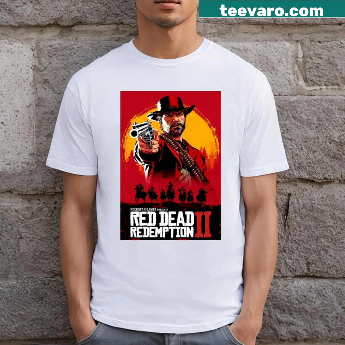 T-shirt featuring artwork inspired by Red Dead Redemption 1 and 2 — on a men's t-shirt