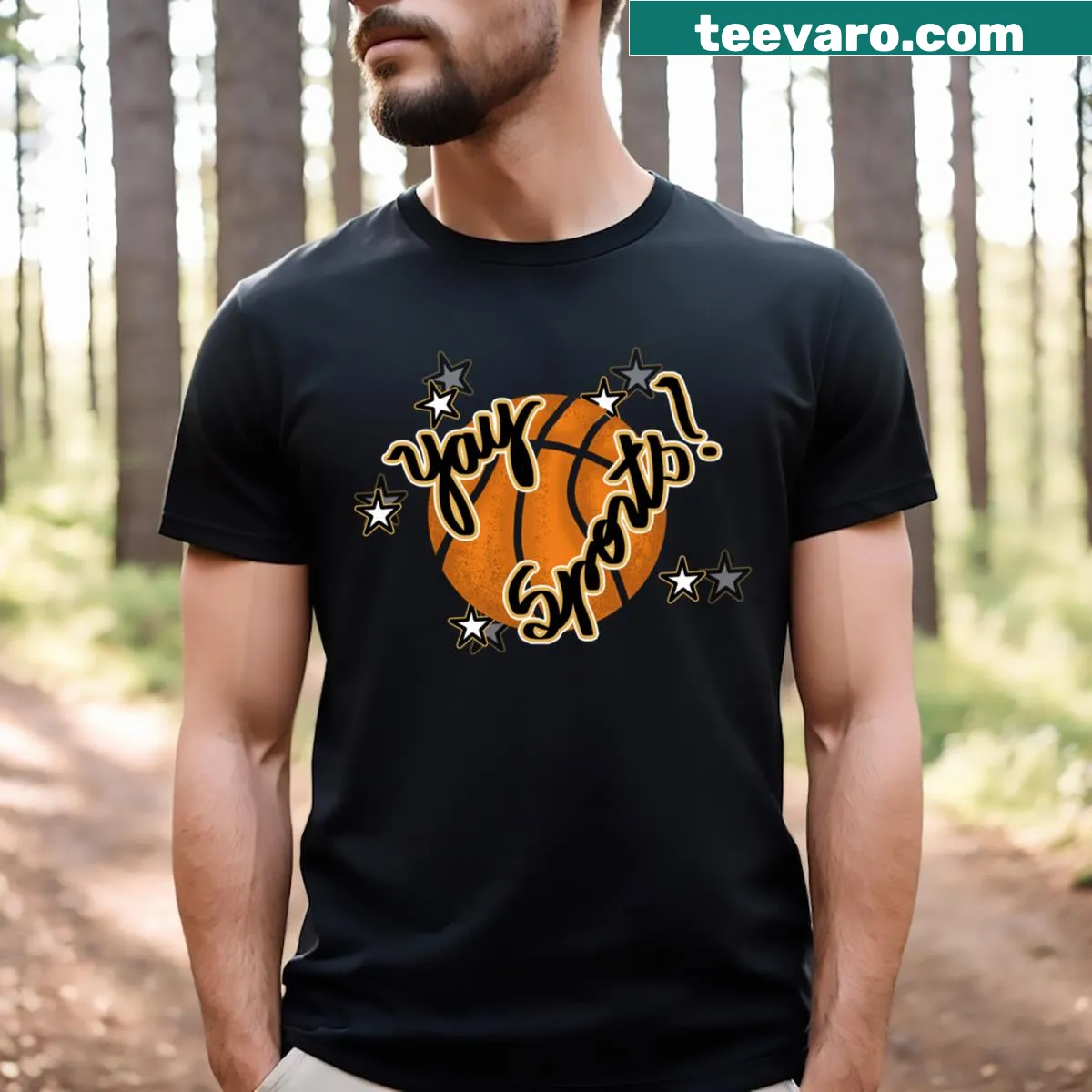 Funny basketball-themed T-shirt with 'Yay Sports' text — on a men's t-shirt