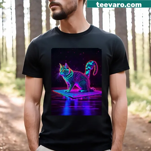 T-shirt with illustration of a cat in a yoga pose for cat lovers