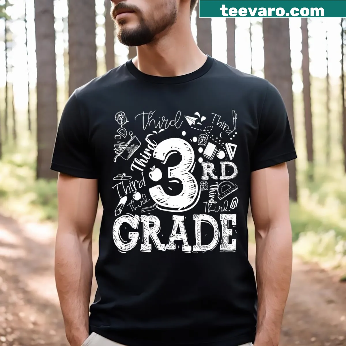 T-shirt featuring playful typography for 3rd-grade teachers — on a men's t-shirt