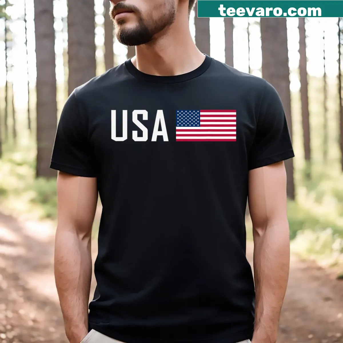 Patriotic t-shirt featuring the American flag for Independence Day — on a men's t-shirt