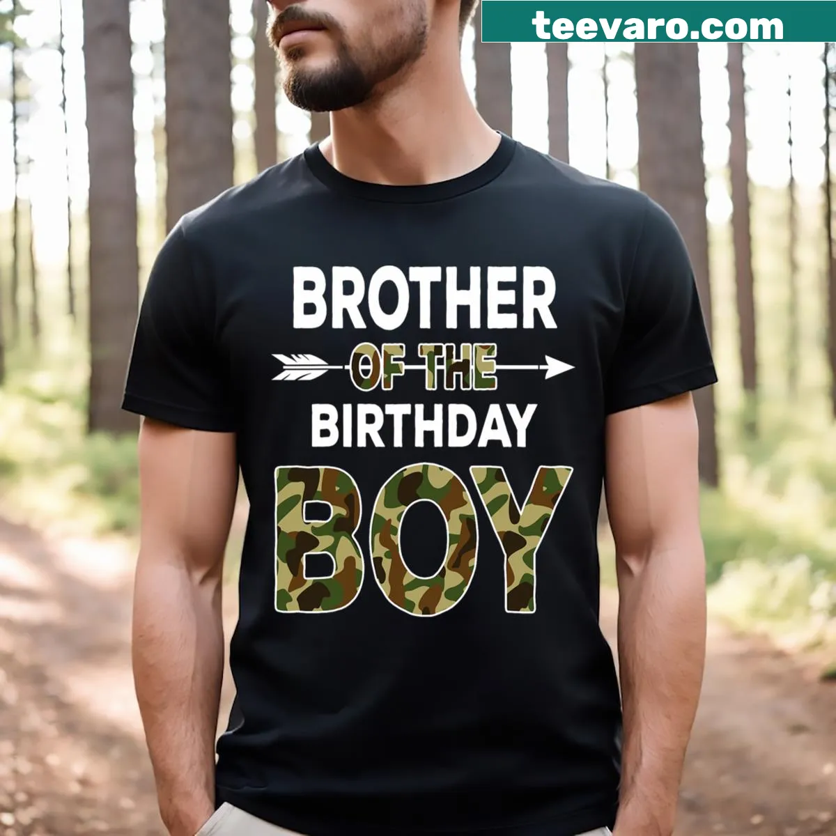 Cartoon camouflage soldier birthday shirt — on a men's t-shirt